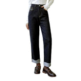 Raw hem straight women jeans